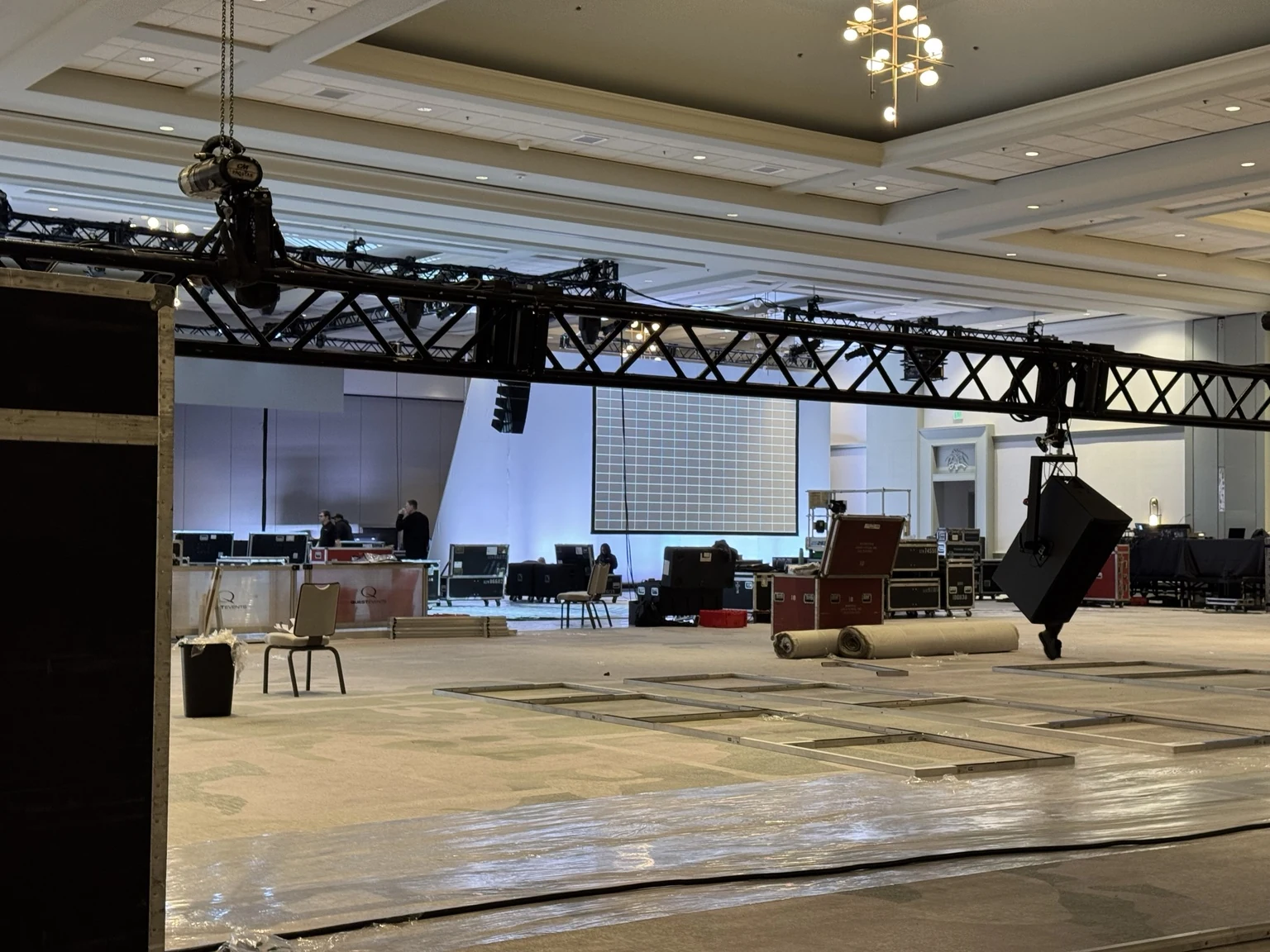 AHEAD Accelerator 2026 load-in, with rigging going up before the show