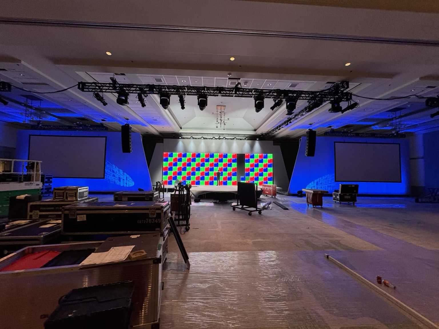 AHEAD Accelerator 2026 LED wall showing a test pattern during setup